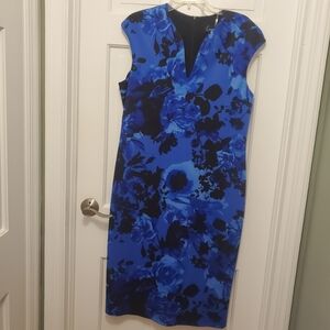Connected Apparel Blue Cap Sleeve Vneck Midi Dress Size 14, Classic, Business